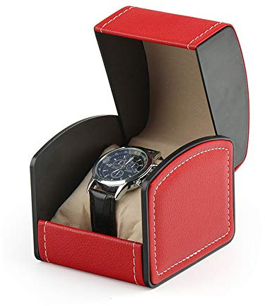 NuAngela Caja de reloj de piel sintética, caja de almacenamiento de viaje para relojes de pulsera y relojes inteligentes, soporte con almohada, estuche de regalo para mujeres y hombres (rojo)