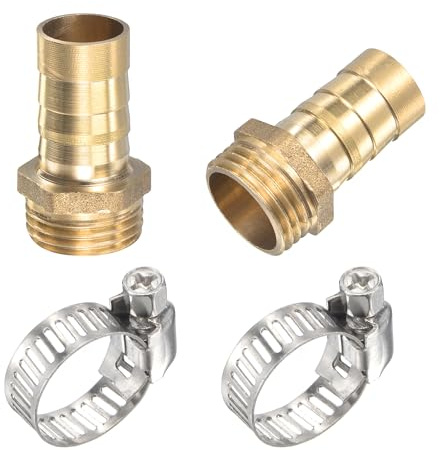 sourcing map Latón Manguera Púa Montaje Recto 16mm x G1/2 Macho Rosca Tubo Conector con Inoxidable Acero Manguera Abrazadera Paquete de 2