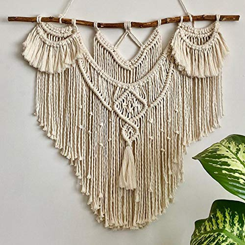 CBXSF Grande Appeso a Parete in macramè,80x85cm Legni Naturali Decoro Bohemien Arazzo macramè sopra la Testiera Artigianato d'Arte Nozze macramè