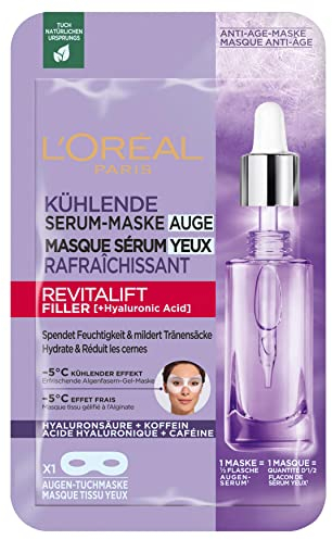 L'Oréal Paris - Masque Tissu Sérum Yeux - Soin Hydratant Anti-Rides & Anti-Cernes pour Contour des Yeux - À l'Acide Hyaluronique Pur et à la Caféine - Revitalift Filler - 11 g