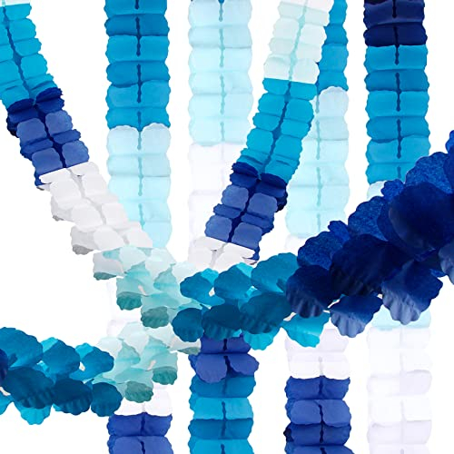 6 Pcs Partygirlanden Blau-Weiß Deko Banner Papier Hängende Dekorationen für Geburtstag Taufe Kommunion Konfirmation Karneval Fasching Fastnacht Mermaid Party usw.