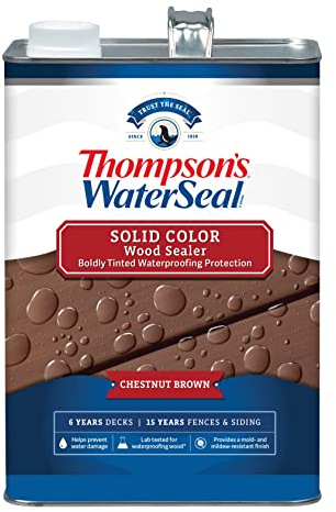 Thompson’s WaterSeal Solid Color Waterproofing Wood Stain and Sealer, Chestnut Brown, 1 Gallon