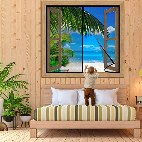 Fliegengitter BalkonFenster, 105 x 70 cm Fliegengitter Tür Magnet, Geeignet für Balkontür Terrassentür Kellertür Zimmertür Schiebetür ohne Bohren(Schwarz)