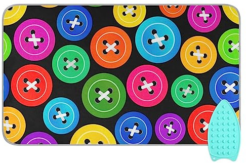 susiyo Colorful Buttons on A Black Background Ironing Pad Mat, Ironing Board Covers, Portable Travel Ironing Blanket for Top of Washer, Dryer, Table Top, Countertop 47.2X 27.6