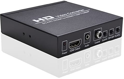 HUIOP Prise en Charge du convertisseur vidéo péritel/HD vers HD commutateur 720P/1080P commutateur PAL/NTSC entrée péritel HD Sortie Audio coaxiale HD 3.5mm Prise UE,Convertisseur vidéo