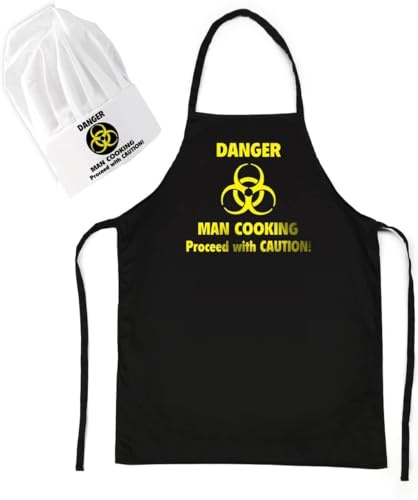 CKB LTD Danger Man Barbecue Matlagning Förkläde och Mössa Kök BBQ Nyhet Kock Förkläden för Män Present Set, Svart, en storlek