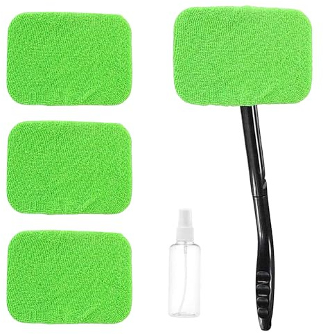 Yitobici Outil de Nettoyage de Pare-Brise de Voiture, Outil de Nettoyage à Manche télescopique avec 4 tampons en Microfibre, pour vitres intérieures et extérieures du véhicule, Vert