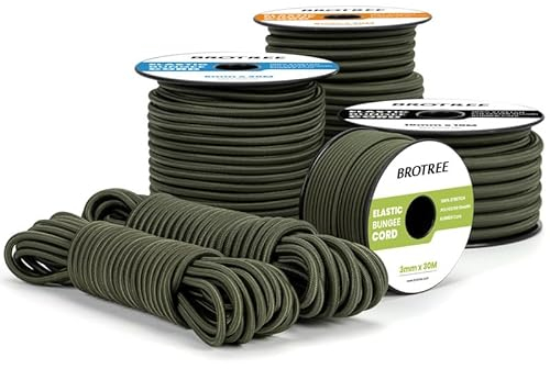 Brotree Bungee Cord Elastic Shock Cord 4mm x 10m Bungee Rope Heavy Duty for Trailer, Tarpaulin, Tent Pole, Kayak and Backpack - Army Green