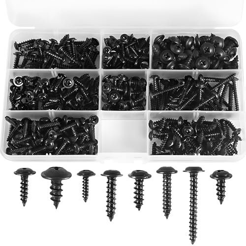 Lot de 340 vis à tôle cruciformes en acier au carbone Vis à tête ronde M3 M3,5 M4 M5 Noir Vis à tête plate Bon & solide Vis à tête plate, Coffret Visserie