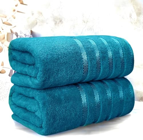 Casabella Bath Sheets - Luxury 2 Pack Bathsheet 90x180 cm - 100% Cotton Towels - Quick Dry Extra Large Bath Towel - Super Soft Highly Absorbent Jumbo Bath Sheet - Large Bathroom Towels - Jade