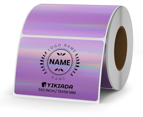 YIKIADA Holographiques Étiquettes Thermiques Adhésives 50 X 76 mm Violet Laser Autocollantes Imperméable Imprimable pour Bureau École QR Inventaire 200 Pièces par Rouleau