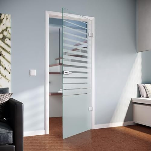 Leonardo ESG Glasdrehtür Innentüren Zimmertüren für Innenräume, Badezimmer, Korridore, Eingangsbereiche und Geschäftsräume (Weißglas 8 mm, Breite x Höhe: 834 mm x 2097 mm)