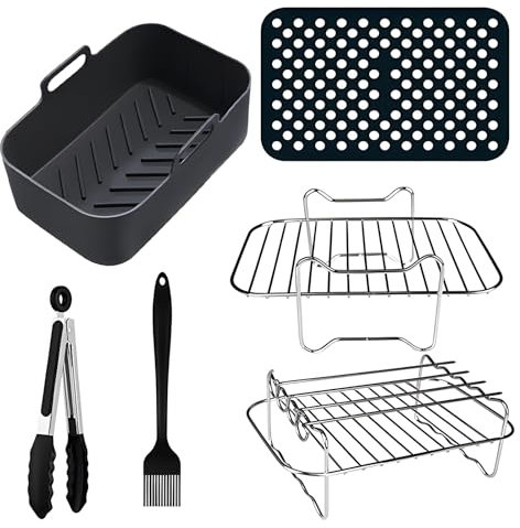 Kit Accessoires Air Fryer 6 Pièces – Panier Silicone, Tapis Antidérapant, Grilles de Cuisson, Pinces, Pinceau, Supports – Compatible Philips, Ninja, Cosori, Tefal, Friteuse à Air Chaud
