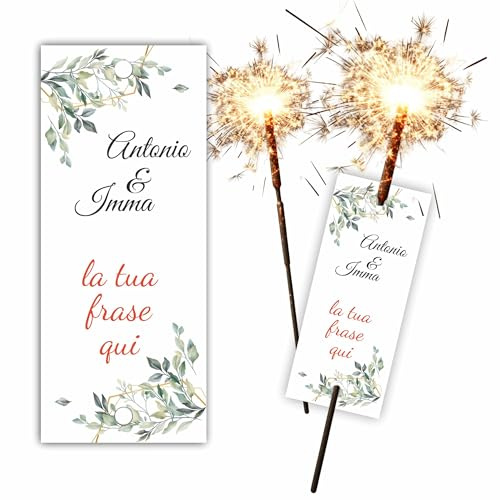 Mr Pubblicità - n.100 Cartoncino etichette Stelline Scintille Matrimonio personalizzati – Decorazioni Nozze, Sposi, Anniversario, Compleanno, Feste – Aggiungi Nomi e Frase a scelta (Modello 7)