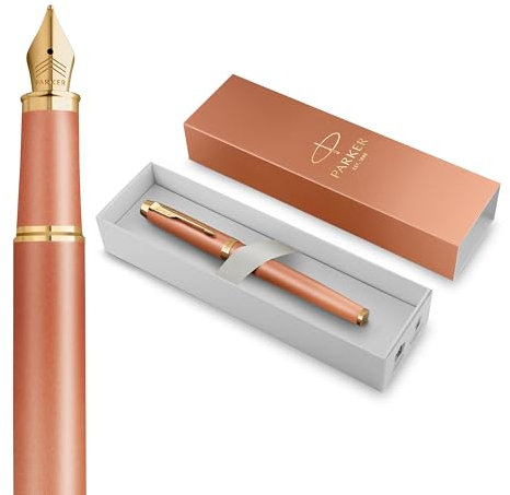PARKER IM Writing Rituals Füller | Gehäuse in lebhaftem Orange mit Farbverlauf und goldenen Zierteilen | Füllfederhalter mit mittlerer Feder | blaue Tinte | Geschenkbox