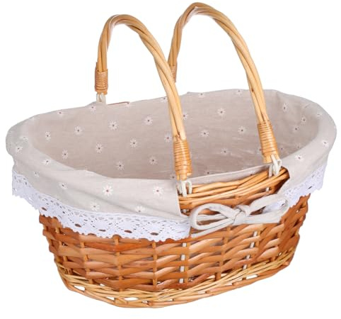 Abaodam Cestino di Vimini con Manico - Cestino da Picnic Intrecciato Cestini Portaoggetti Intrecciati in Salice - Cestini Portafiori in Vimini per Riporre Picnic Pasquali Decorazioni per