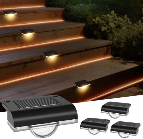 Liyade Lampes solaires d'extérieur, 4 pièces de lampes d'escalier, lampes solaires de clôture, étanches & lumière d'escalier pour marches, clôture, terrasses, jardins(blanc chaud)