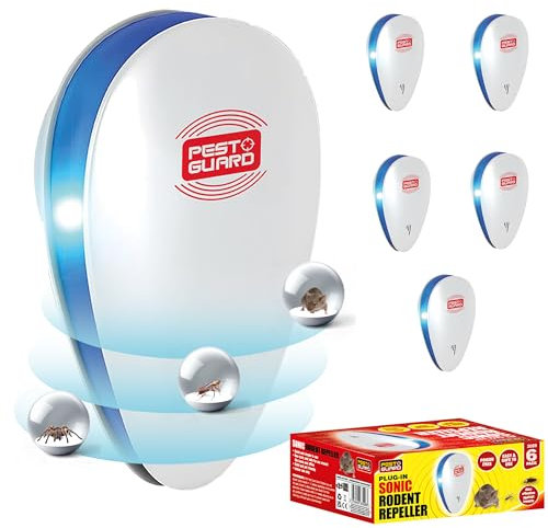 PEST GUARD Ultrasonic Pest Repeller Electronic Mouse Repellent Plug-in, Indoor Mosquito, Spider & Cockroach Control for Safe and Chemical-Free Pest Prevention (Pack of 6)