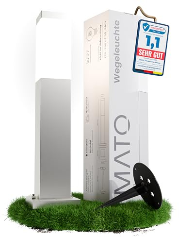 MATO Weglampe Außen mit Erdspieß - E27 Fassung, Höhe 50 cm - Outdoor Pollerleuchte aus Edelstahl IP44 - Wegleuchte, Sockelleuchte, Standleuchte, Gehwegleuchten Außen, Wegbeleuchtung