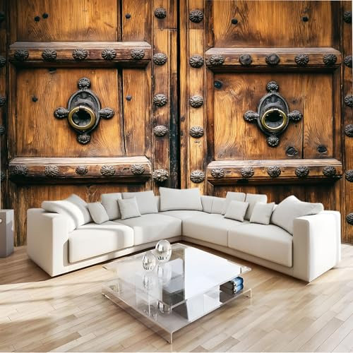 Fotomurales Puerta De Madera Vintage De Metal Papel pintado mural 200 x 140 cm tejido no tejido, Arte Papel tapiz mural Oscuro Moderna Decoración De Pared Sala Oficina Salón