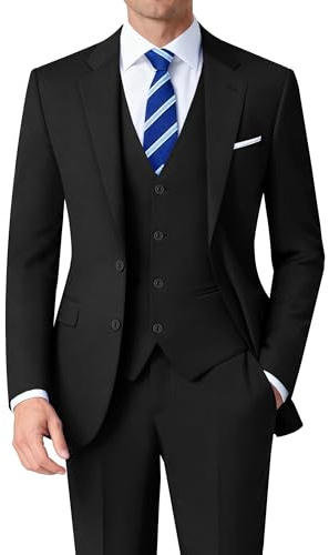 Mens Black Suit 3 Pieces Slim Fit Mens Stretch Tuxedo Suit for Wedding, Formal Dinner, Important Business Occasions, Gale, Graduation, Horse Racing Event, Anniversary Dinner (Regular, 40R)