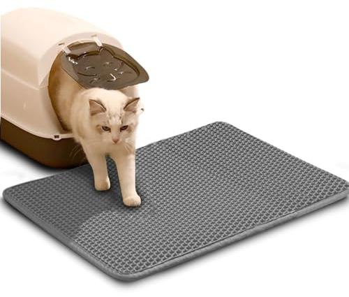 LUPATDY Tappetino per lettiera per gatti, 90 x 60 cm, doppio strato, in EVA, per gatti, impermeabile, non scivolo, grigio