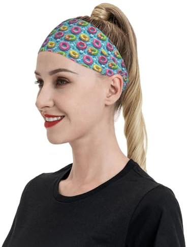 TZTTZT Diademas coloridas con estampado de anillos de natación para mujeres y hombres, bandas para el sudor para correr, fútbol, gimnasio, accesorios