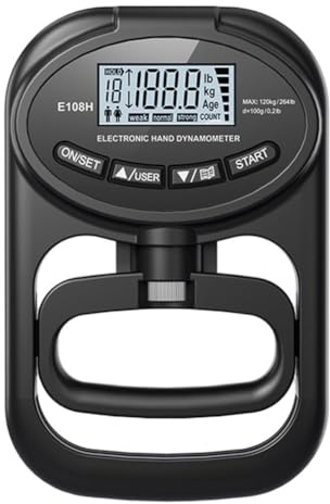 BlissfulAbode Elektronisk handdynamometer uppladdningsbar greppstyrketränare med LCD-skärm, 0,1 kg noggrannhet, USB och AAA-driven, butiksräkning, för gym sport träning och hemmabruk