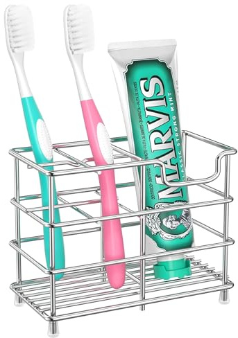 HBlife Toothbrush Holders for Bathroom, 5 Slots Silver Stainless Steel Bathroom Accessories Organizer