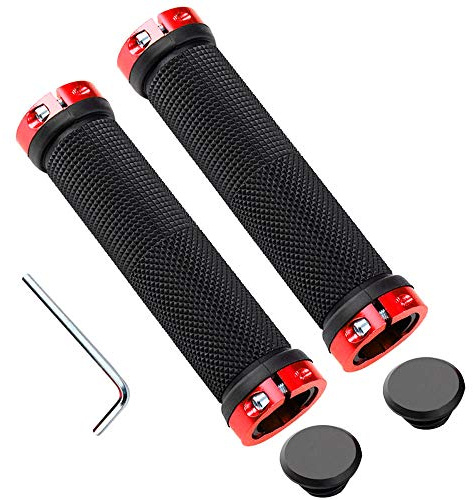 QitinDasen 1 Par Profesional Puños Bicicleta, Puños Manillar Antideslizante Ergonomicos, Empuñadura BMX, Puños MTB, Protector Manillar Bicicleta, para Mango de Diámetro 22mm (Rojo)