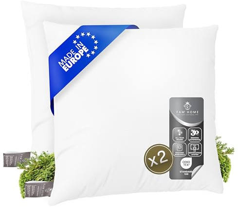 FAM Home Relleno Cojin 60x60 2 Unidades - Relleno Almohada 60x60 de Microfibra Suave - Relleno De Cojín para Soporte Óptimo para El Cuello y La Cabeza, Se Puede Lavar Y Secar a Máquina
