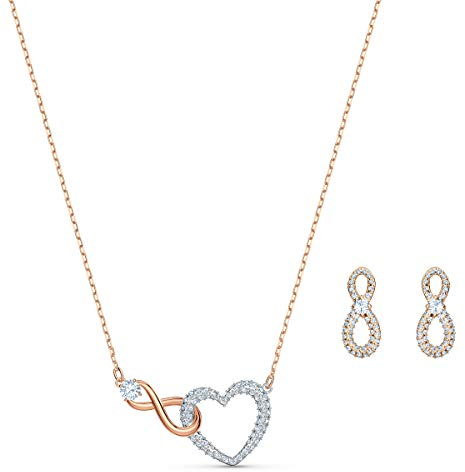 Swarovski Infinity set, Infinity and heart, White, Mixed metal finish