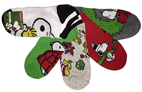 Peanuts Damen Snoopy Holiday 5er-Pack No Show Socken, Weiß, sortiert, 42-44.5 EU