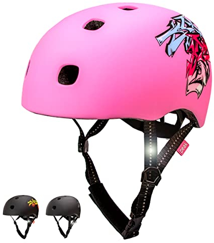 Crazy Safety Ramp Graffiti Fahrradhelm | Helm Kinder für Fahrrad, Skateboard, Inlineskates und BMX-Rad | Fahrradhelm Damen Herren | M/L 54-60 cm | Verstellbarer BMX Helm (Rosa)