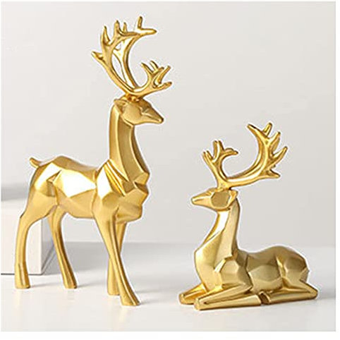 rackbone 2 Pieces Christmas Reindeer Figurines Decor Nordic European Style Deer Statue Fireplace Window Desk Bedroom Shelf Ornament for Home Living Room Office Decoration (Gold)