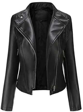 YYNUDA Chaqueta de Cuero Sintética corta para Mujer Estilo Vintage （Negro XL）