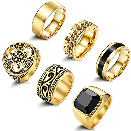 ADRAMATA Anelli Uomo in Acciaio Inossidabile - Nodo Celtico, Stile Motociclista, Gotico, Vikingo Vintage - Sigillo Oro Argento