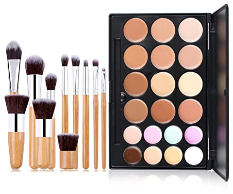 RoseFlower 20 Farben Foundation Concealer Palette+ 11 Makeup Pinsel, Professional Makeup Highlight & Contour Pro Palette, Cosmetics Creme Konturen Kit, verblendbare Matte und Für Helle & Dunkle Haut