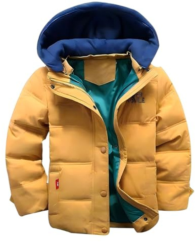 linboo Doudoune Enfant Garçon Manteau de Duvet Blouson Chaud Veste d'Hiver à Capuche Sport Jacket, Jaune, 6 ans