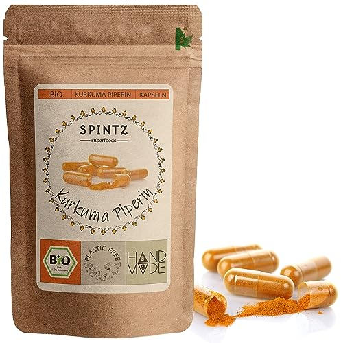 SPINTZ® 520 Stk. Bio Kurkuma Piperin Kapseln | plastikfrei verpackt | 650mg Bio Curcuma mit Piperin je Kapsel | vegane Kurkuma Kapseln mit Pfeffer hochdosiert | Laborgeprüft