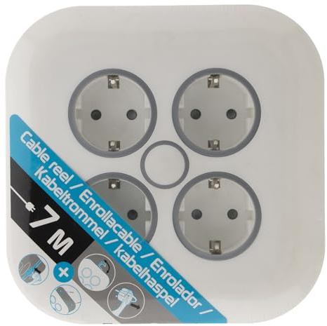 Zenitech, 4-fach Schuko-Steckdosenleiste, 7 m, weiß, mit HO5VV-F 3G1,5 mm² Kabel, einziehbarem Aufhängehaken, extraflachem Stecker, einfacher Wandmontage, integriertem Thermoschutzschalter