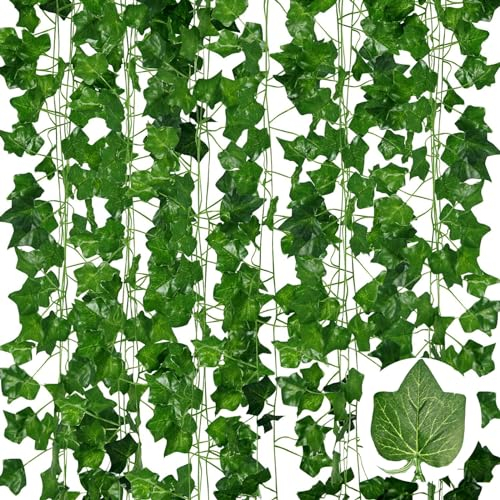 12 Stück Efeu Künstlich Girlande 2m, Kunstpflanze Hängend Deko Vorhang, Fake Plants Room Decor, Langlebige & Lebensechte, Für Garten Hochzeit Party Wanddekoration, Terrasse, Schaukel, Büro