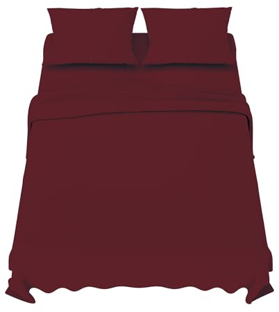 Dreamzie Bäddset 135x190 cm - 4 stycken mikrofiber - Lakan 135x190 cm - Platt lakan 2 personer 220x270 cm - 2 örngott 50x80 - Oeko Tex Certified - Burgundy
