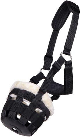 NETPROSHOP Fressbremse Beweidungsmaske mit Kunstfellbesatz Shetty Pony Cob Full, Groesse:Shetty, Farbe:Schwarz