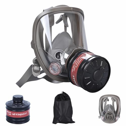 Sosvulix Wiederverwendbare Vollgesichts Gasmasken werden 40 mm Aktivkohlefilter,für Spritzlackierung, Pestizide, chemische Industrie, Formaldehyddekoration,