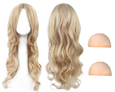 AYNKH Parrucca lunga bionda ondulata, 68,6 cm, capelli ricci, per travestimento e cosplay da donna