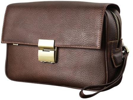 Homme Sac à Main en Cuir Véritable avec Dragonne & Serrure à Combinaison Antivol, Petit Pochette Clutch de Poignet pour téléphone, Portefeuille Long de Grande Capacité, Mode Sac pour Aisselles