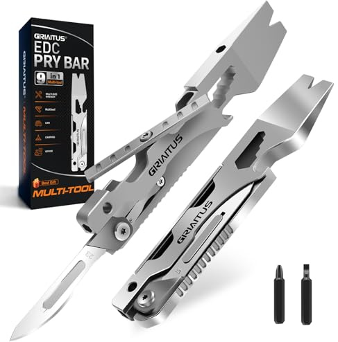 Multitool Pry Bar Wrench Tool with Flat/Phillips Screwdriver Folding Multi-tool Box Cutter Blade Knife, Bottle Opener, Steel Handle, Everyday Carry, Cycling, Camping EDC Pocket Gadget Gifts for Men