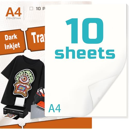 Dekaim 10 Sheets T Shirt Transfer Paper A4 Heat Transfer Paper for Dark Fabric Transfer Paper for White and Light T-Shirts Printable Vinyl, Iron On Transfers for Inkjet & Laser Printer