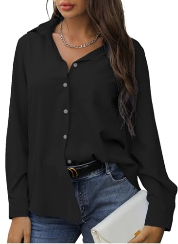CrystErzoix Camicetta Donna Elegante Camicia a Maniche Lunghe Blusa Ampia Leggera con Scollo a V Casual Top Primaverile Estiva da Lavoro